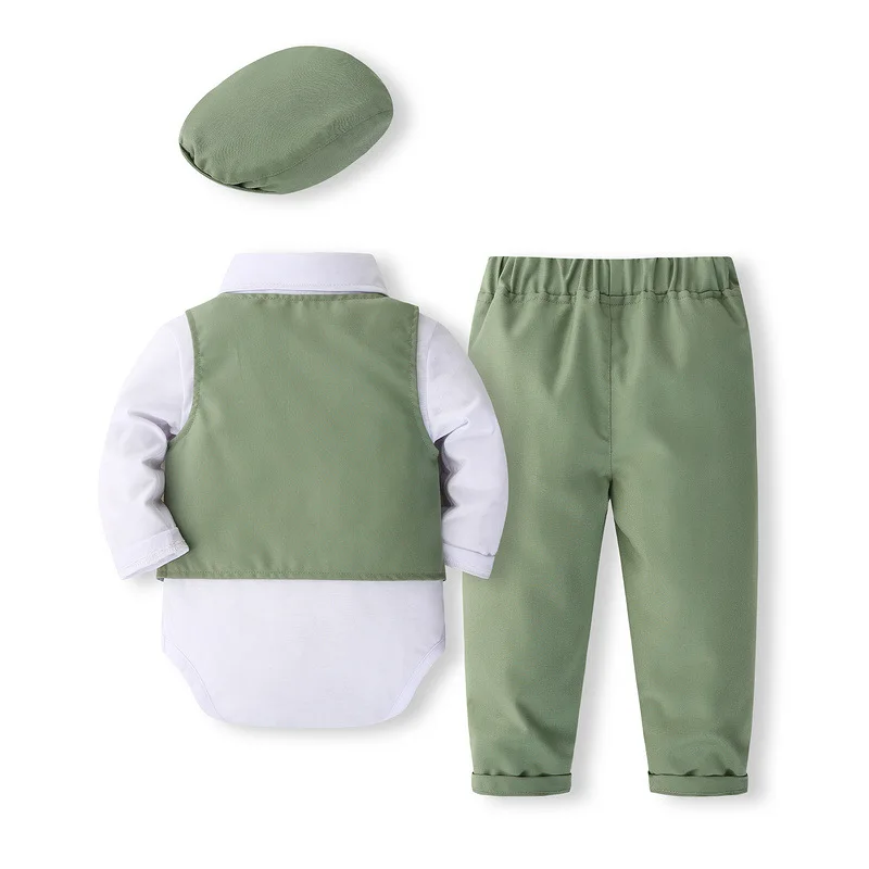 Conjunto bebé primavera: mono de manga larga con chaleco y pantalón