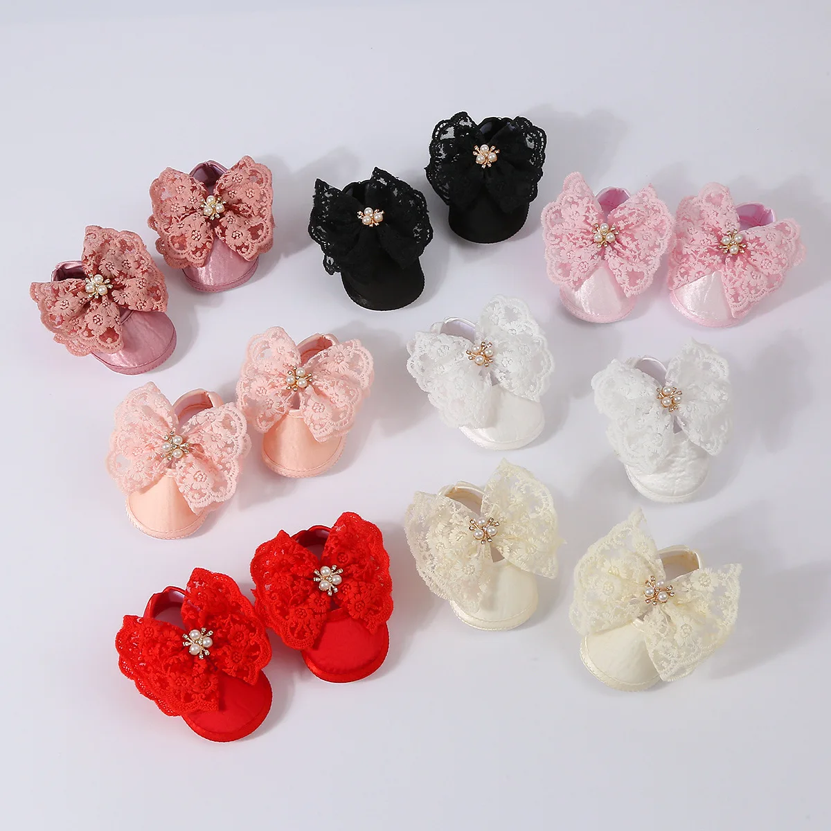 Zapatos de encaje bebé con lazo y perlas Accesorio para niña - imagen 2