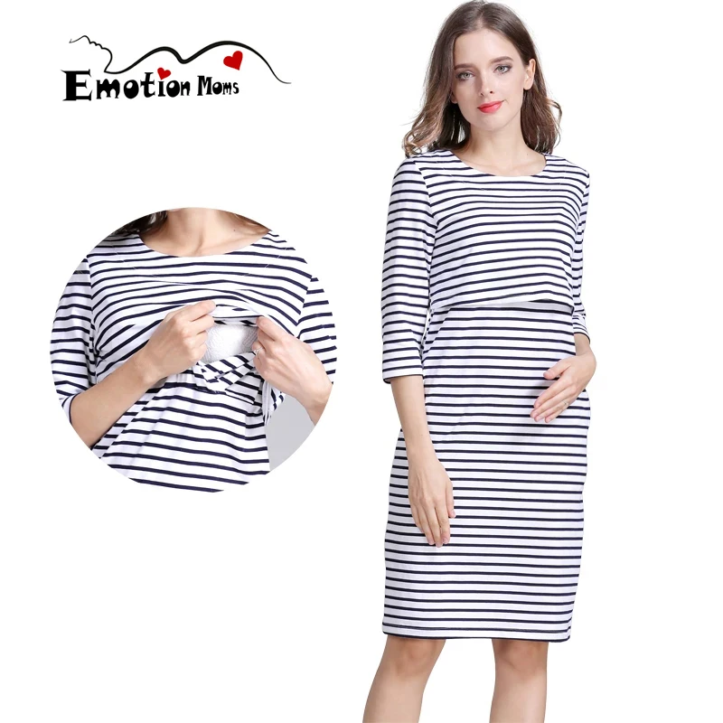 Vestido de maternidad y lactancia en algodón a rayas - imagen 5