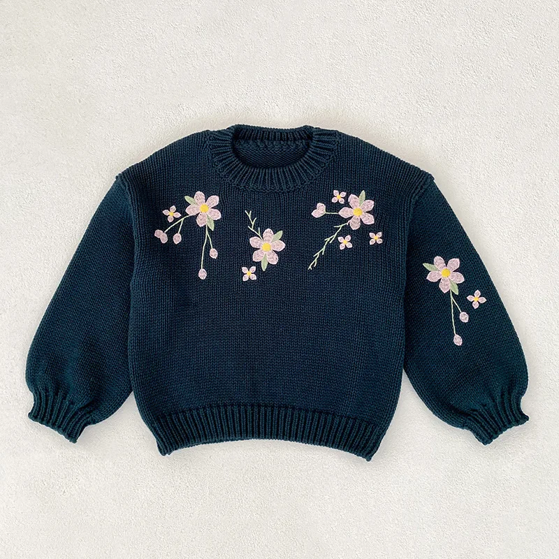 Suéteres bordados cuello redondo para niñas otoño 2025 - imagen 4