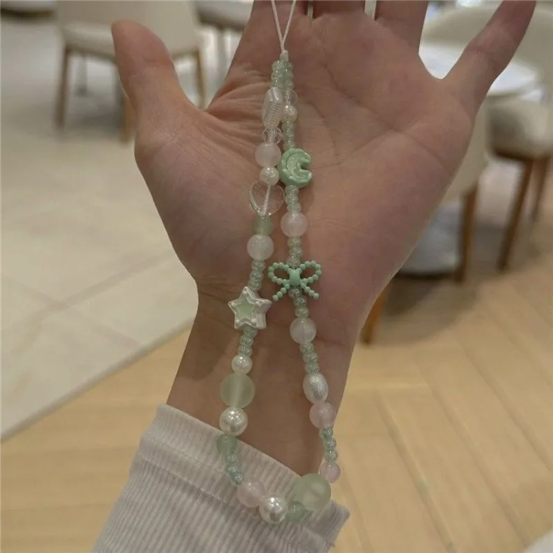 Cadena para móvil niña con lazo de estrella y luna verde – Antipérdida - imagen 3