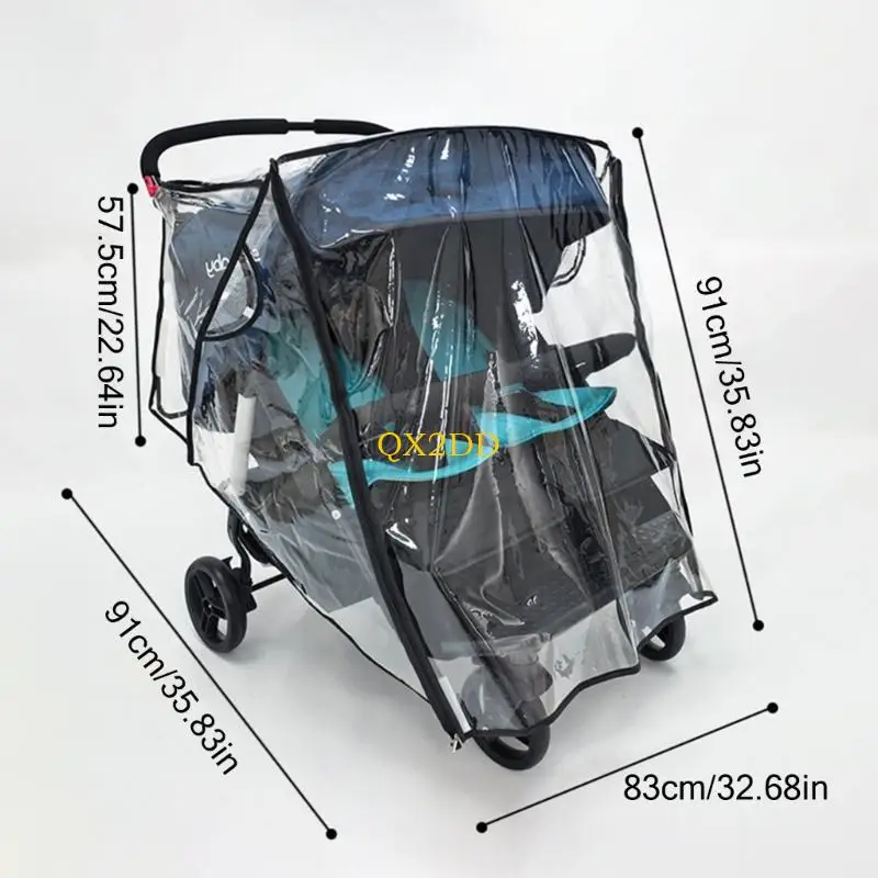 QX2D Protector de lluvia para cochecito gemelar con bolsillo - imagen 2