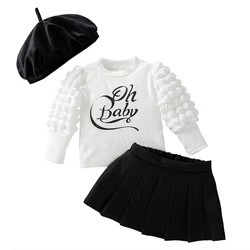 BC304 Conjunto 3 piezas para niña: tops abombados, falda y sombrero
