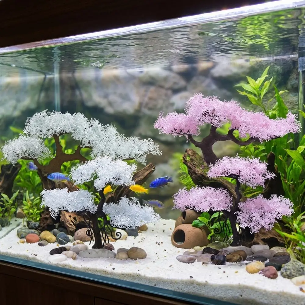 Árbol de cerezo artificial realista para acuario con flores - imagen 3