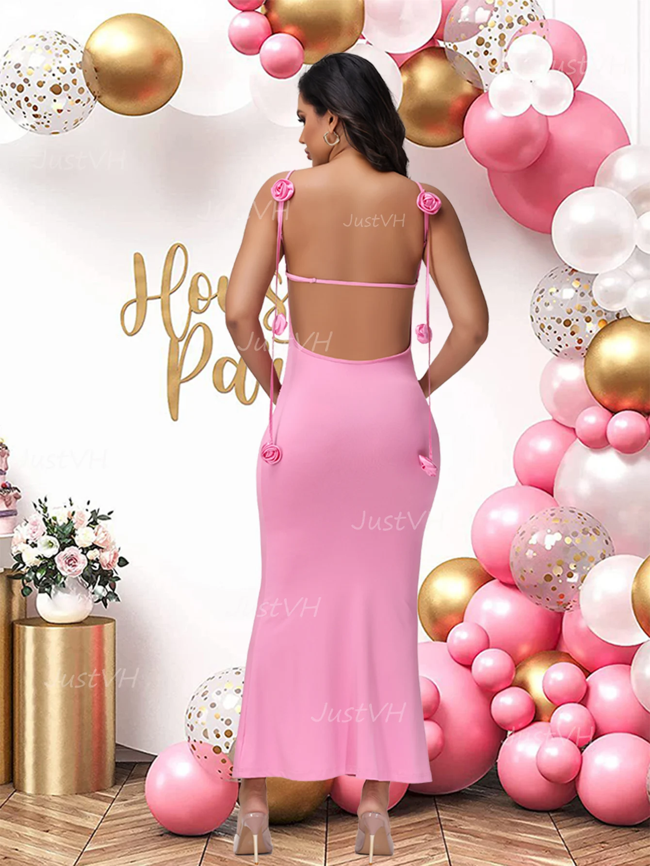 Vestido rosa largo para eventos de maternidad