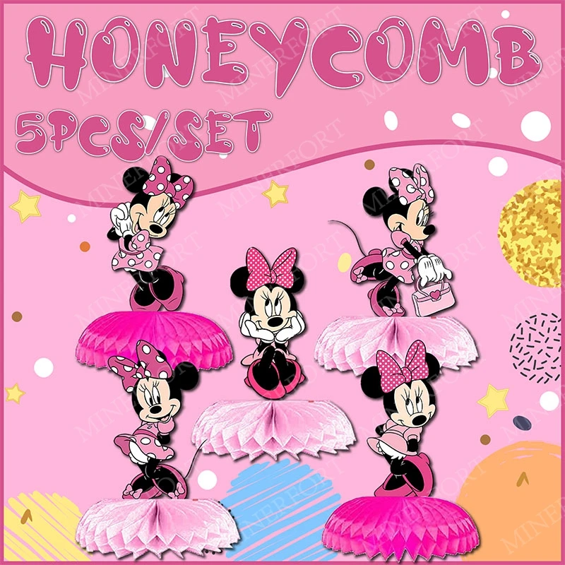 Centro de mesa de panal Minnie rosa para cumpleaños infantil - imagen 3