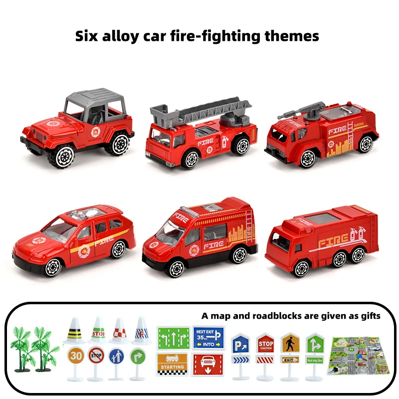 Coche de bomberos de aleación: juguete educativo con señales y mapas - imagen 2