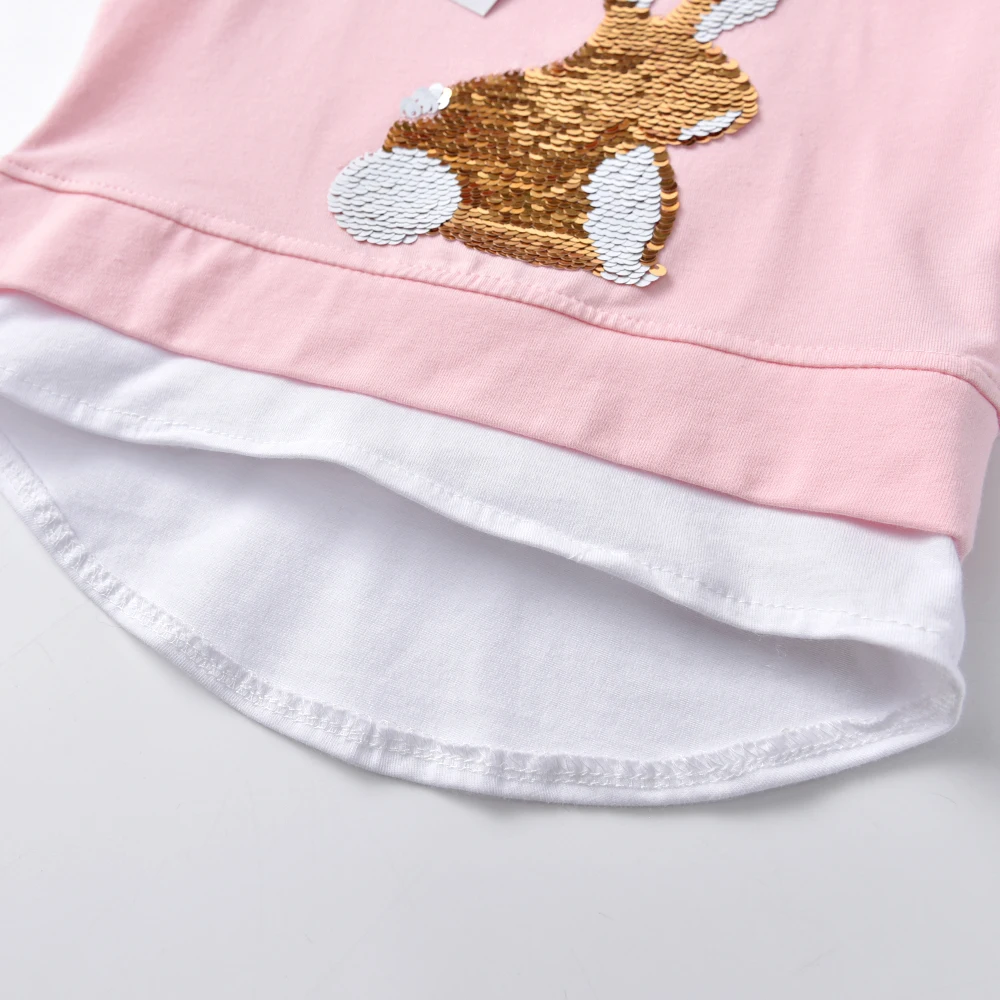 DXTON Camiseta manga corta niña con lentejuelas de conejo verano - imagen 3