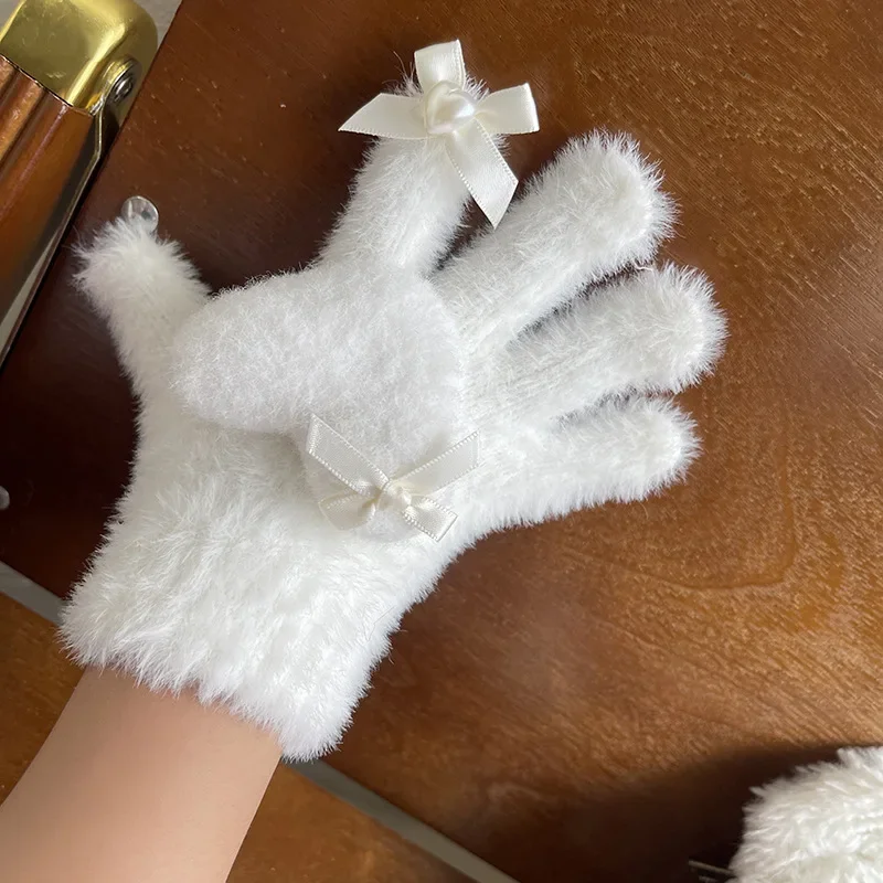 Guantes de peluche cálidos para niña princesa blanco y negro - imagen 4
