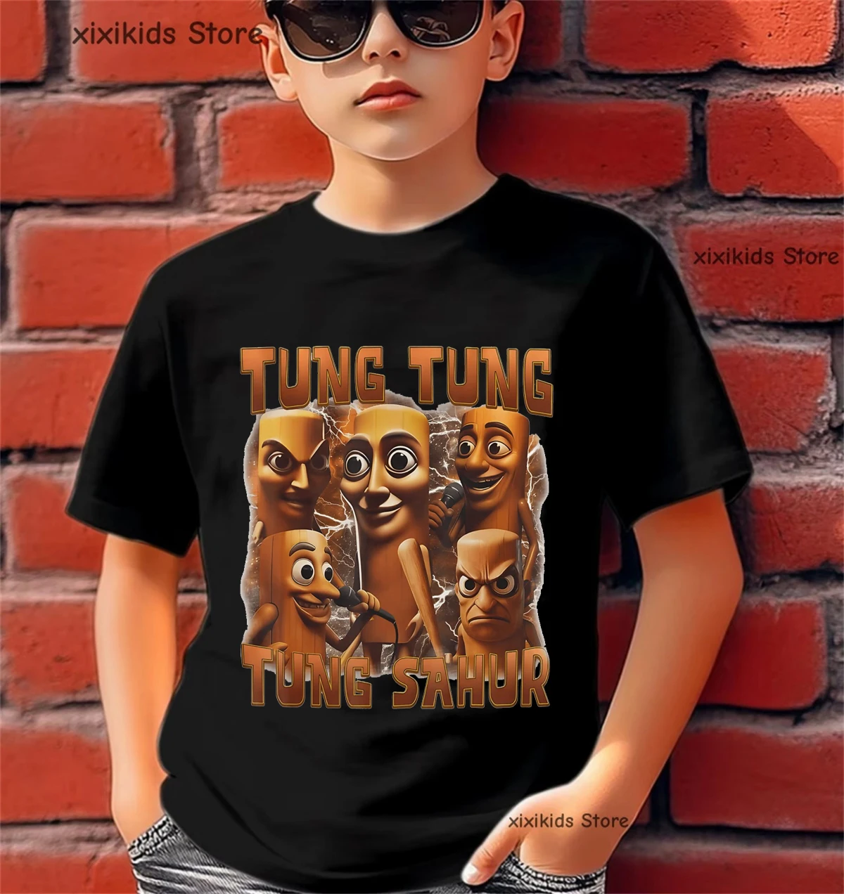 Camiseta infantil Tung Tung Sahur con estampado de cerebro italiano - imagen 5