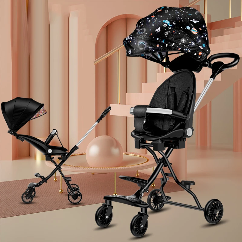 Cochecito doble plegable de cuatro ruedas para bebé