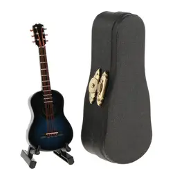 Guitarra miniatura de madera azul oscuro para casa de muñecas