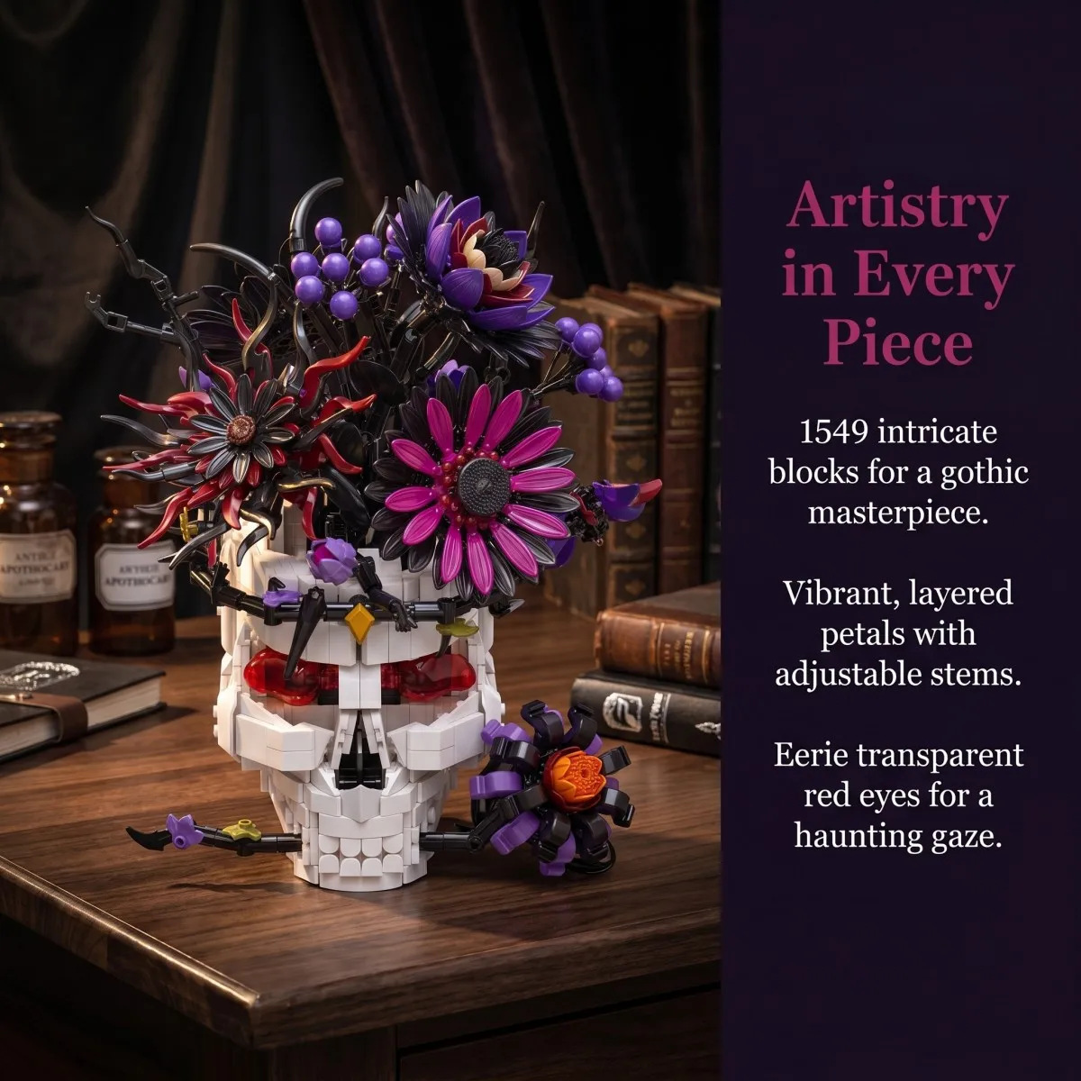Bloques de construcción góticos con esqueleto y flor de calavera - imagen 2