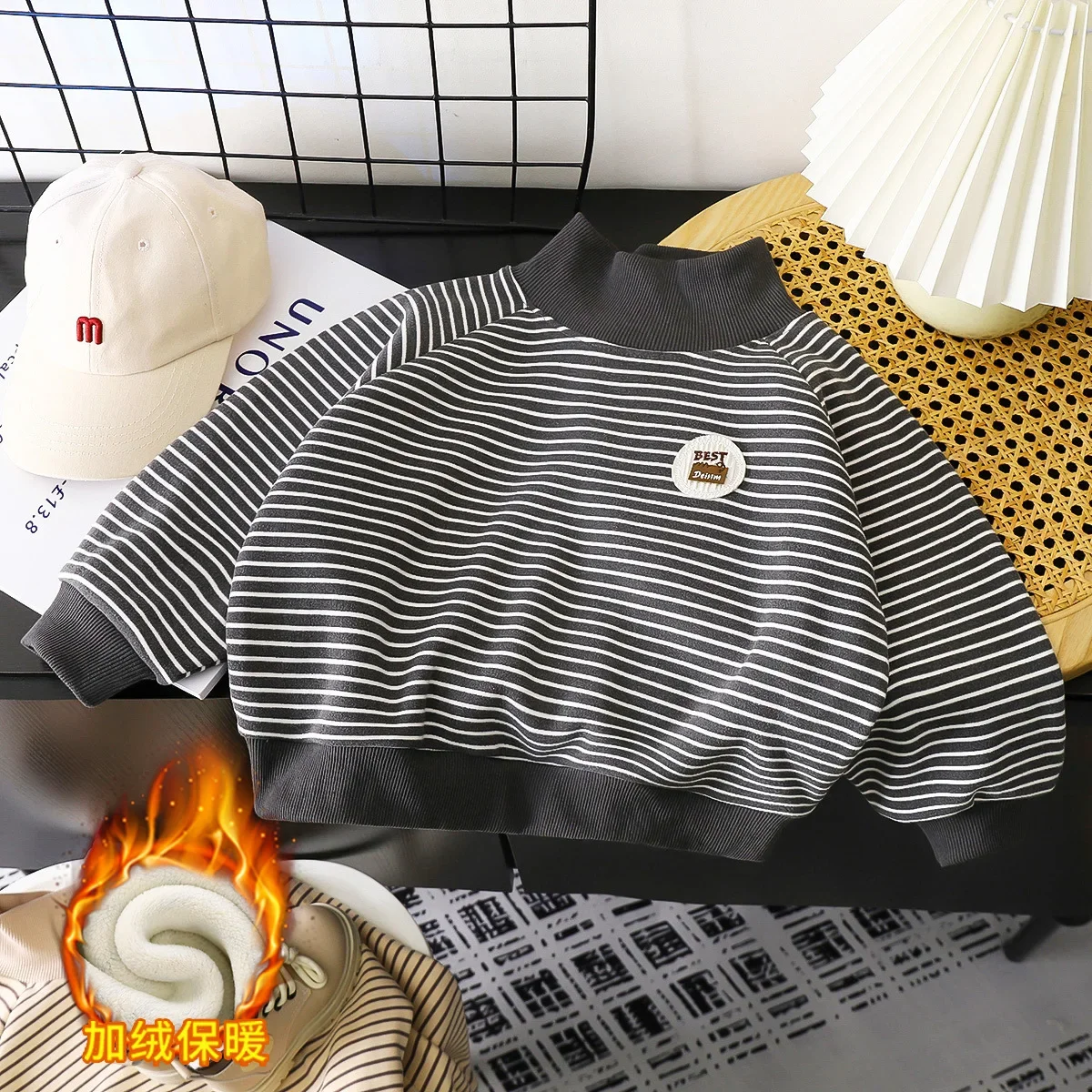 Sudadera con capucha de lana a rayas para niños y bebés - imagen 2