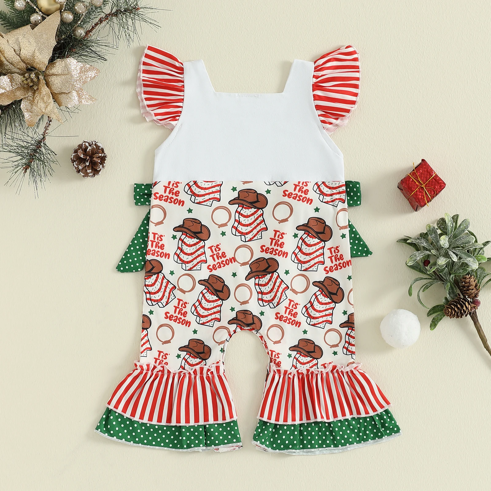 VISgogo Mameluco de Navidad para niña con estampado y lazo mono - imagen 3