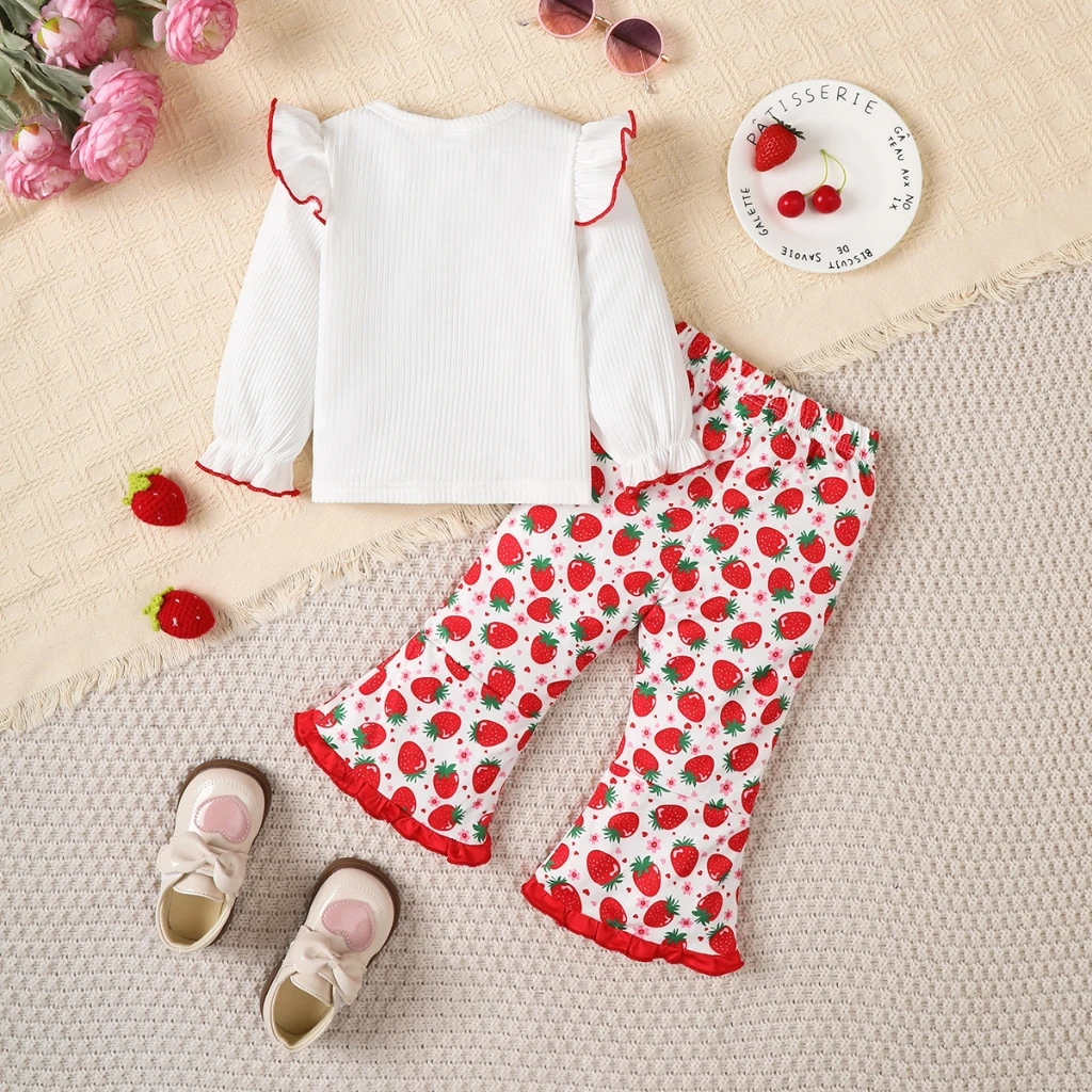 Conjunto niña de manga larga con estampado de fresa y campana - imagen 2