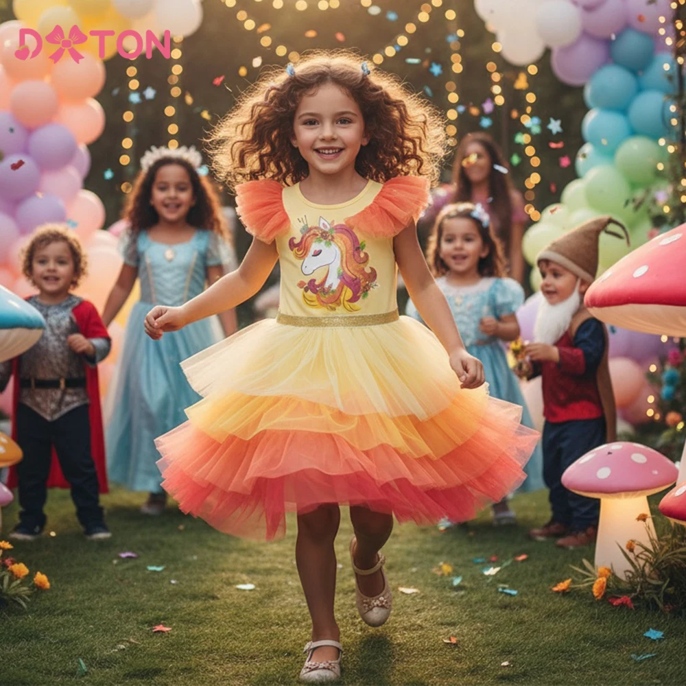 DXTON vestido princesa verano tul elegante para niña - imagen 3