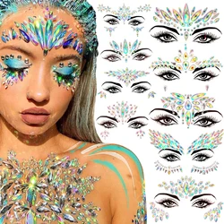 Tatuajes temporales faciales sexy 3D con purpurina y piedras festival