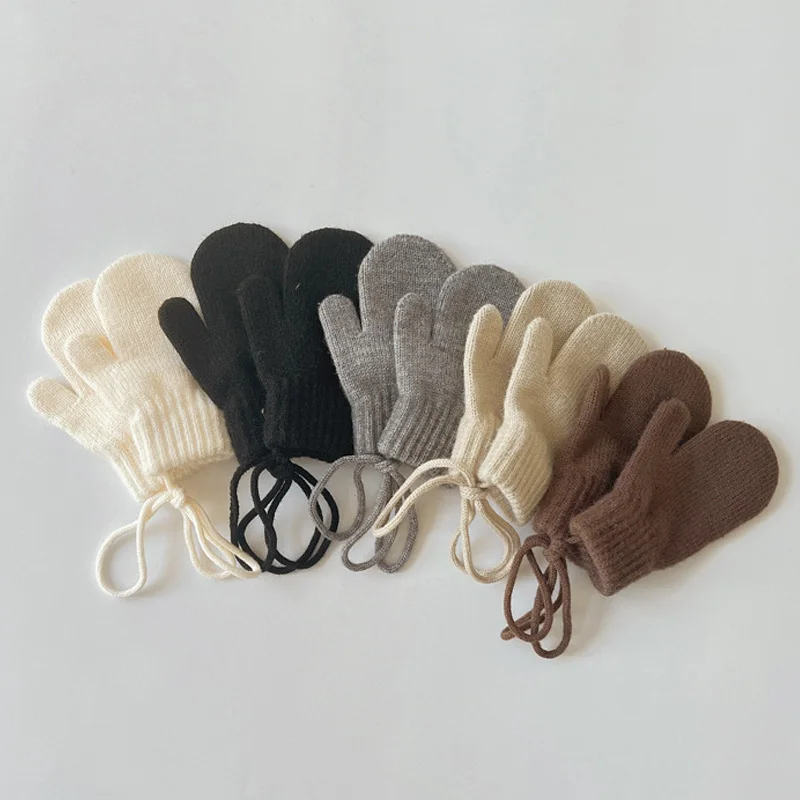 Guantes de lana bebé invierno manoplas tejidas color caramelo - imagen 4