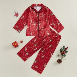 VISgogo Pijamas navideños niña con lazo y cintura elástica