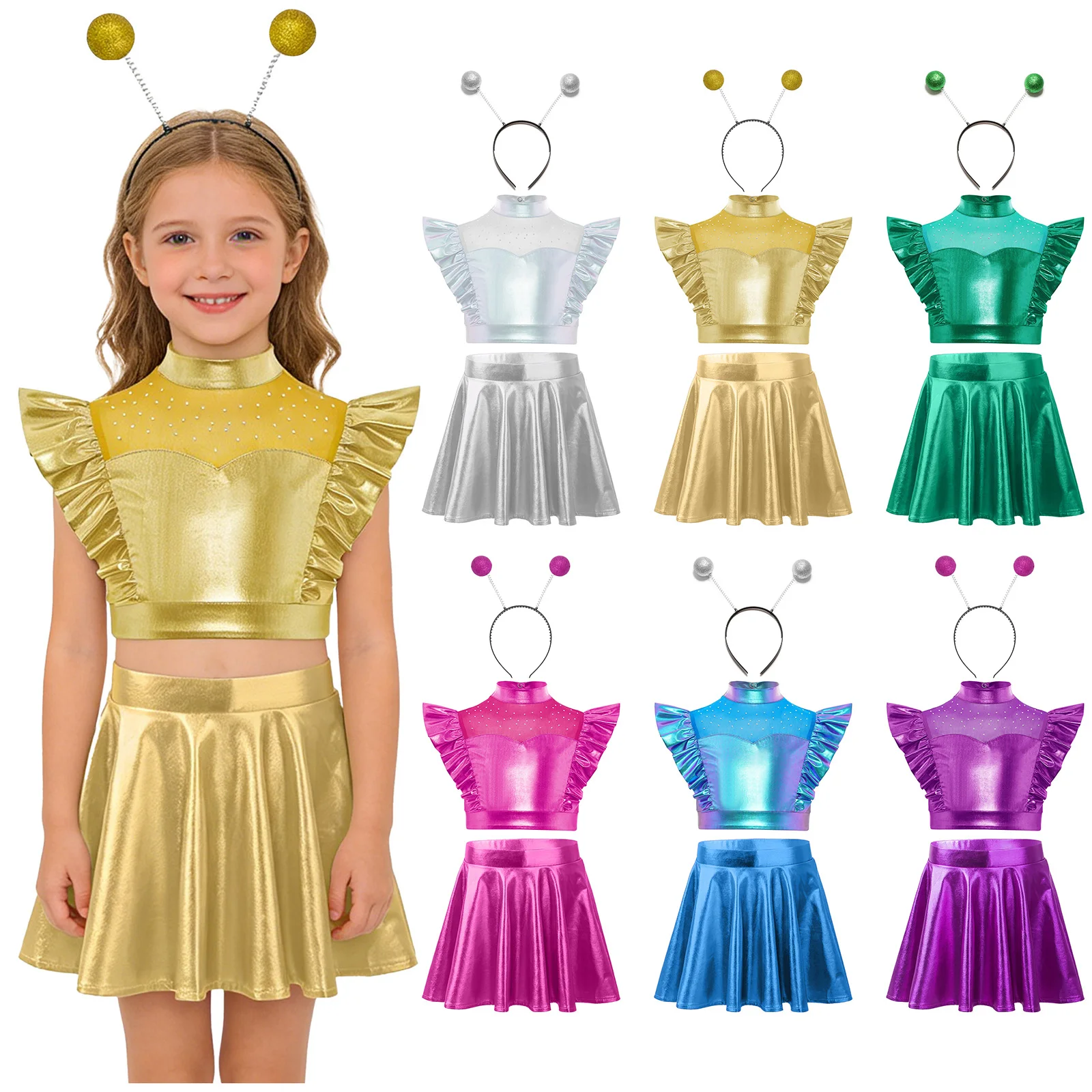 Disfraz de robot alienígena para niñas con falda metálica - imagen 2