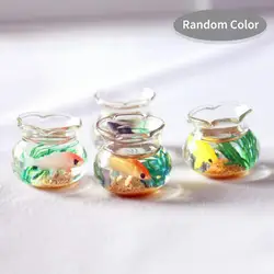 Pecera de cristal en miniatura para casa de muñecas con peces