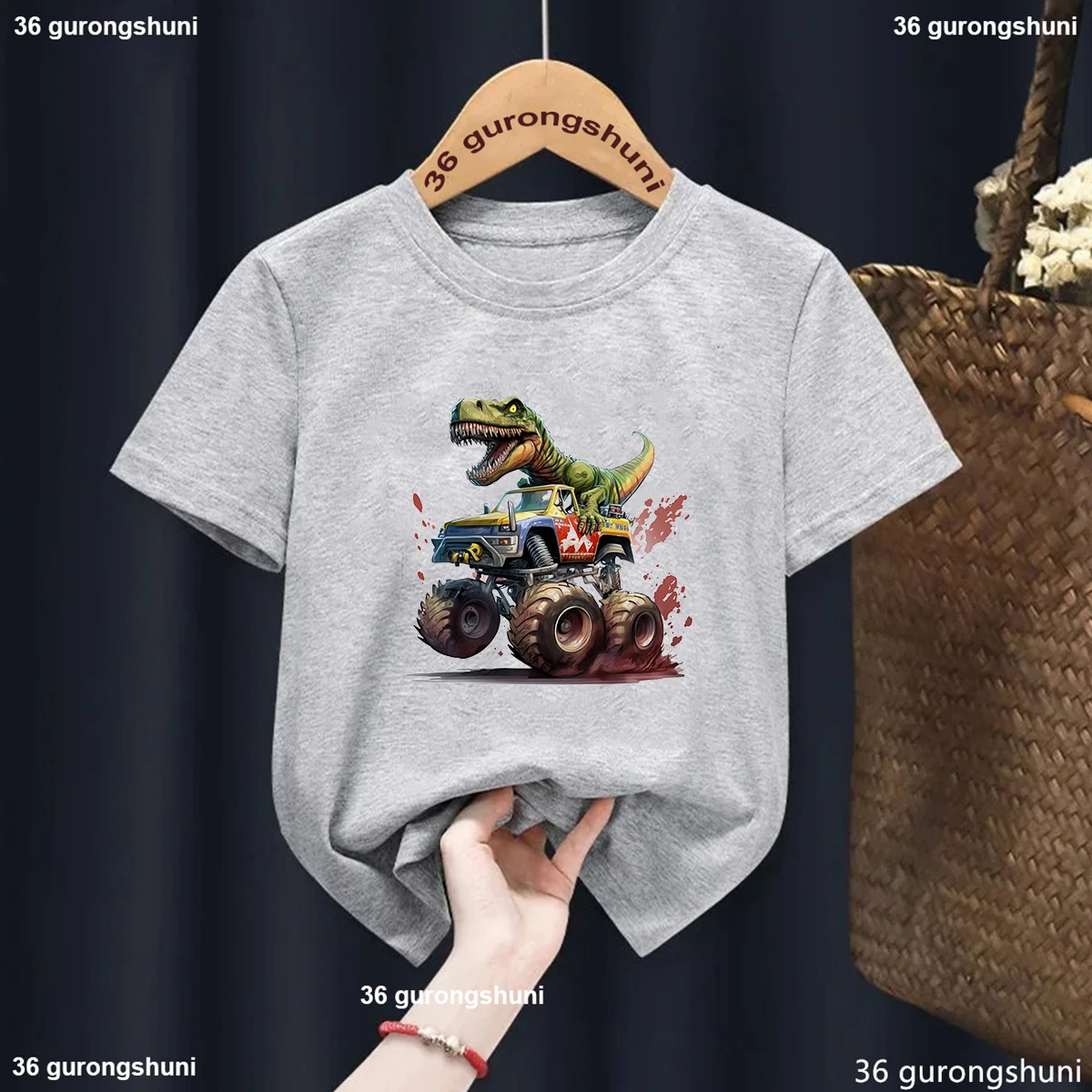Camiseta dinosaurio infantil con estampado de camión monstruo T-Rex - imagen 2