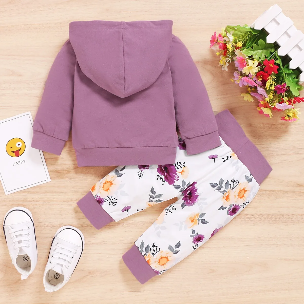 Conjunto floral manga larga con capucha para bebé niña - imagen 4