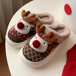 Zapatillas de casa mullidas antideslizantes con ciervo navideño