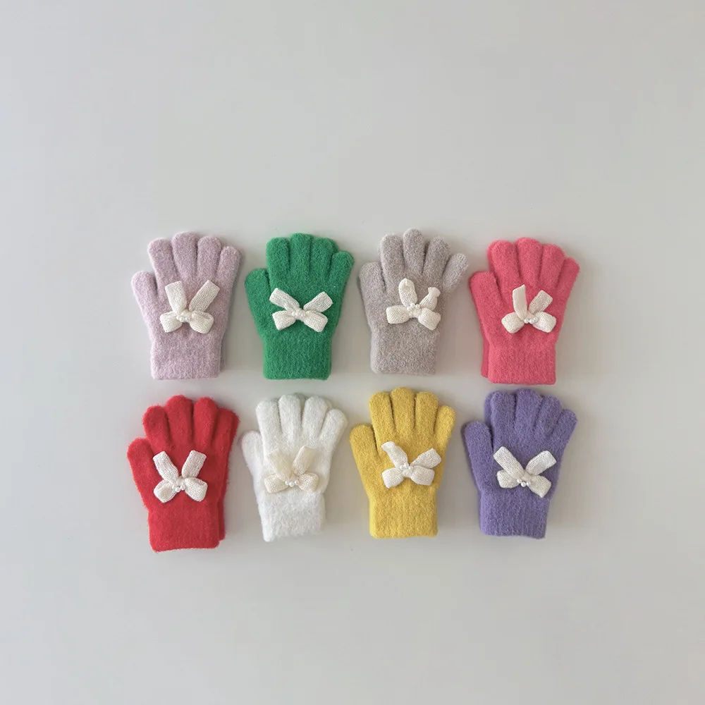 Guantes coreanos de invierno con lazo para niñas