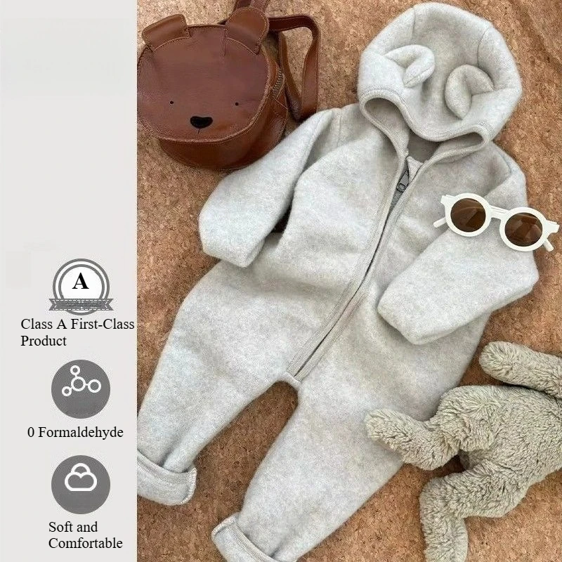 Mameluco de lana con capucha para bebé – Gorro orejas y cremallera - imagen 5