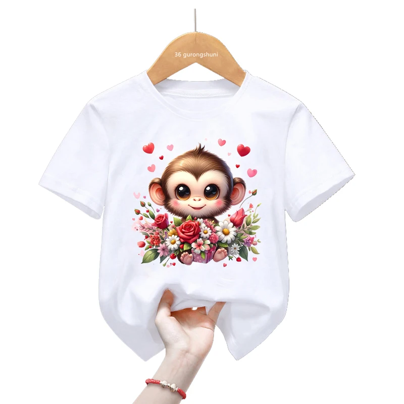 Camiseta infantil blanca con estampado de animales Kawaii para niños - imagen 5