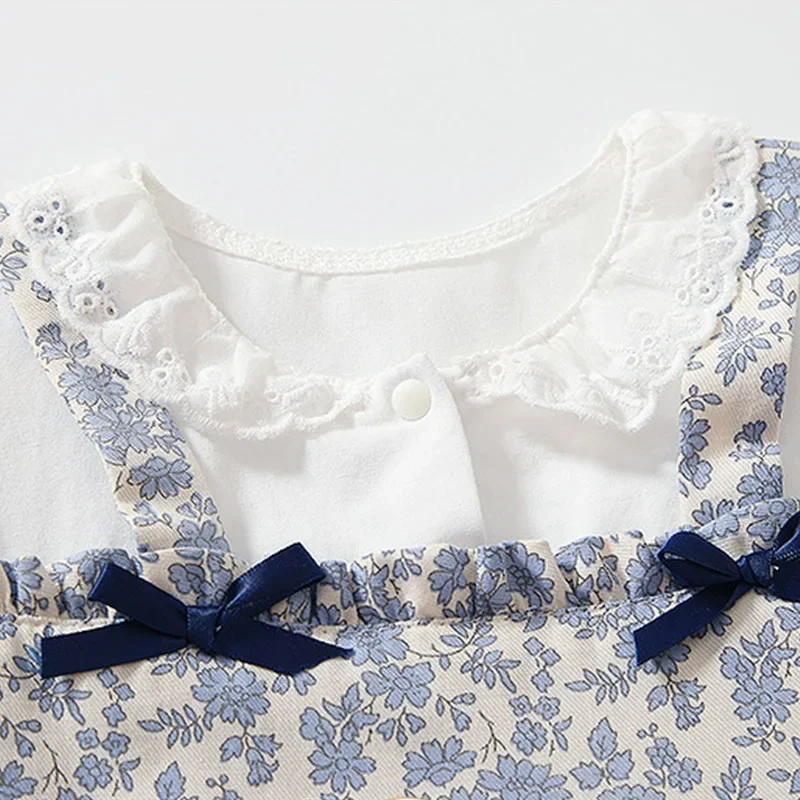 Mono de verano recién nacido flores con lazo y sombrero para niña - imagen 5