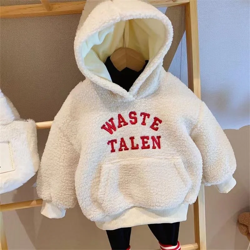 Sudadera con capucha de lana de cordero cálida para niñas en invierno - imagen 4