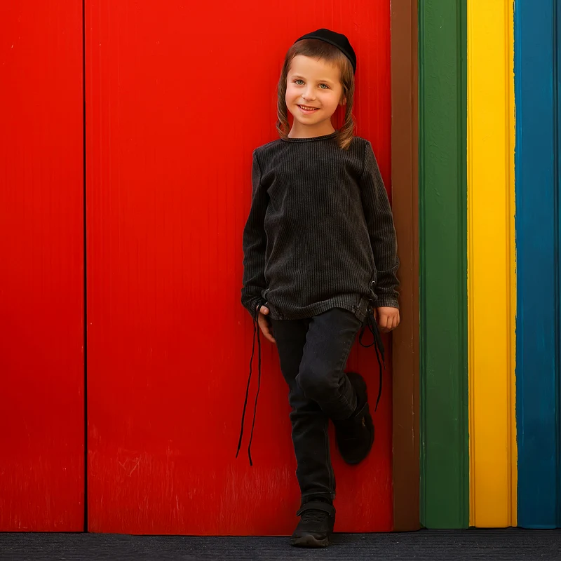 Conjunto negro acanalado con cordón para niña de invierno - imagen 4