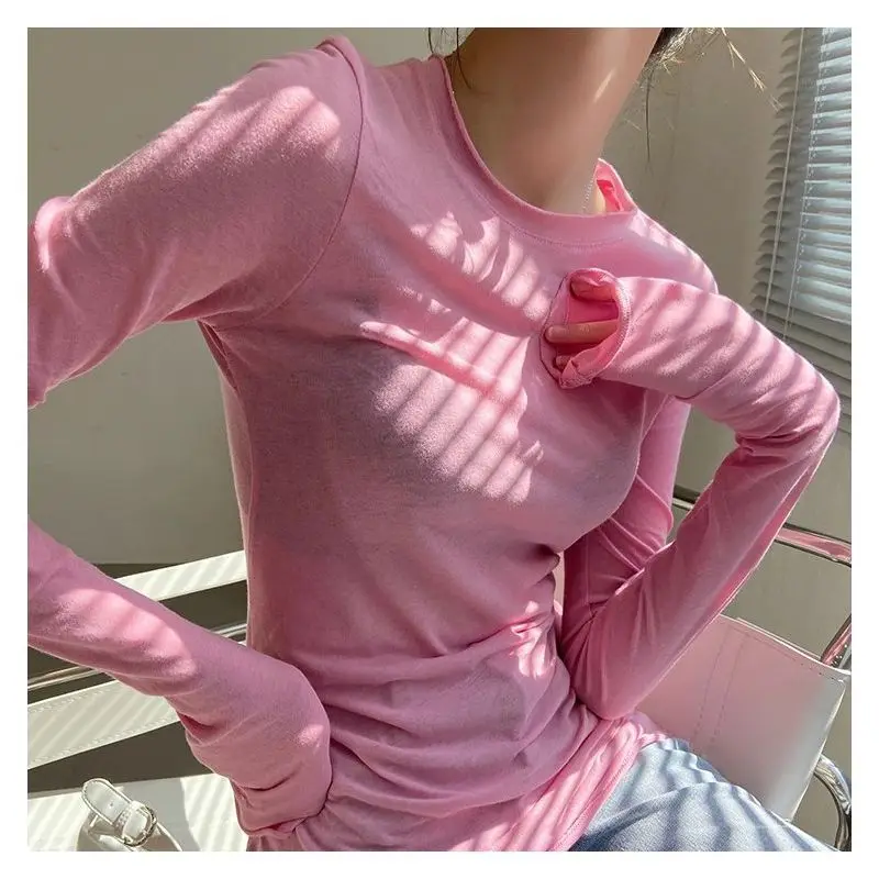 Camiseta interior de manga larga rosa claro, fina y ajustada - imagen 5