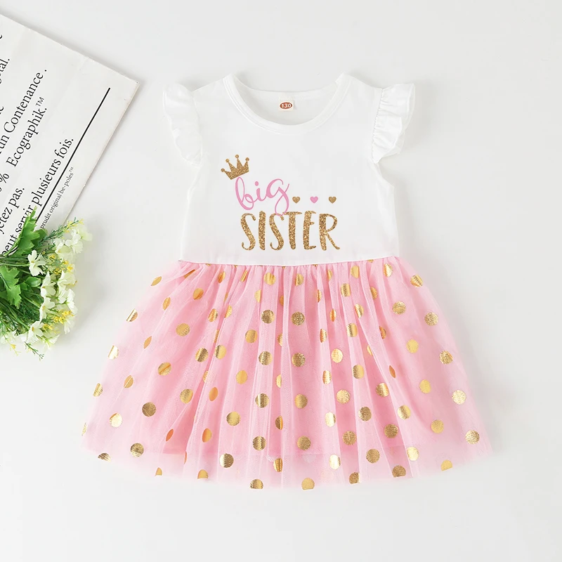 Vestido infantil rosa de manga corta