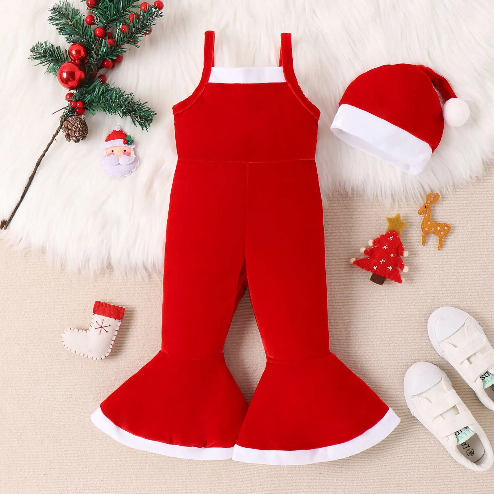 Pelele de forro polar rojo con gorro para bebé niña - imagen 3