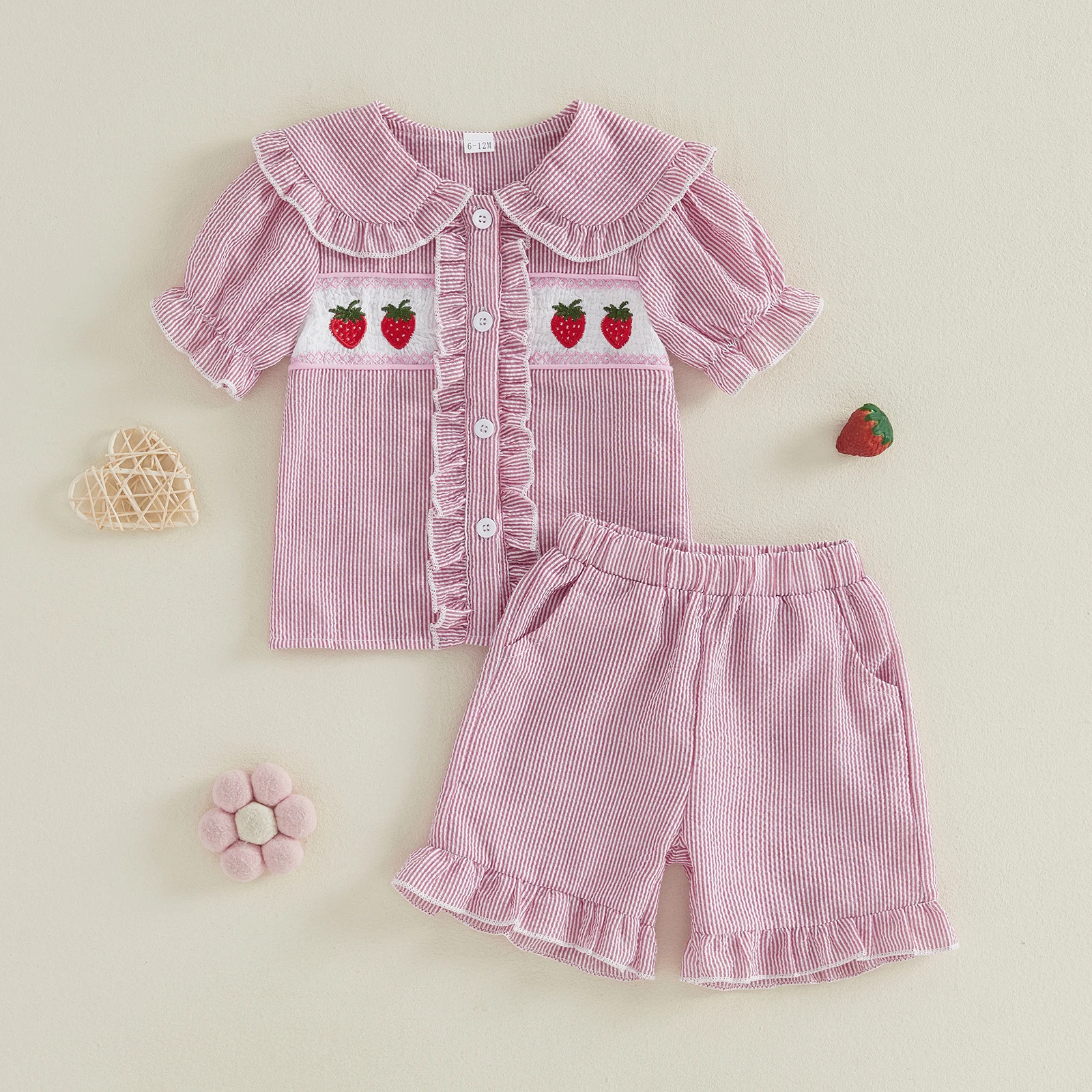 Conjunto de pijama de fresa para recién nacida – cuello de muñeca