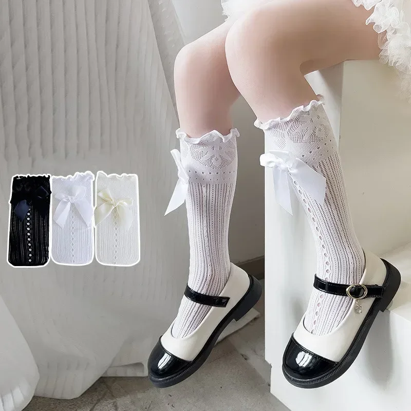 Calcetines para niña con lazo - Estilo vintage blanco y negro - imagen 3