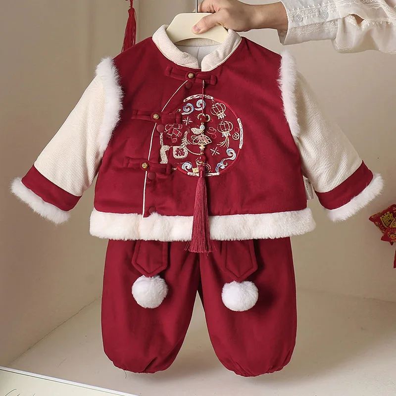 Conjunto de bebé invierno rojo: camiseta y pantalón cálidos - imagen 4