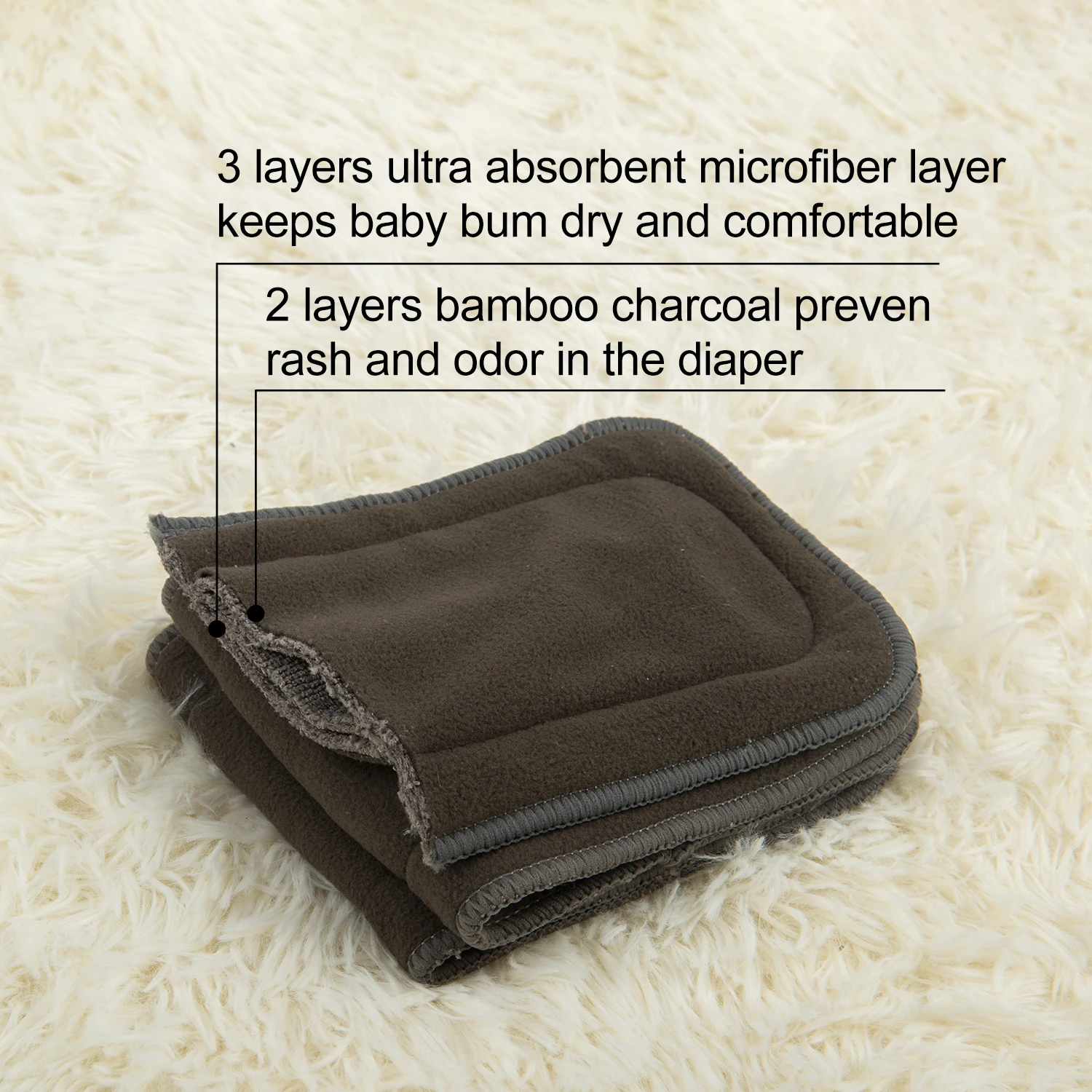 ALVABABY Insertos pañal tela Bambú carbón 5 capas absorbentes - imagen 3