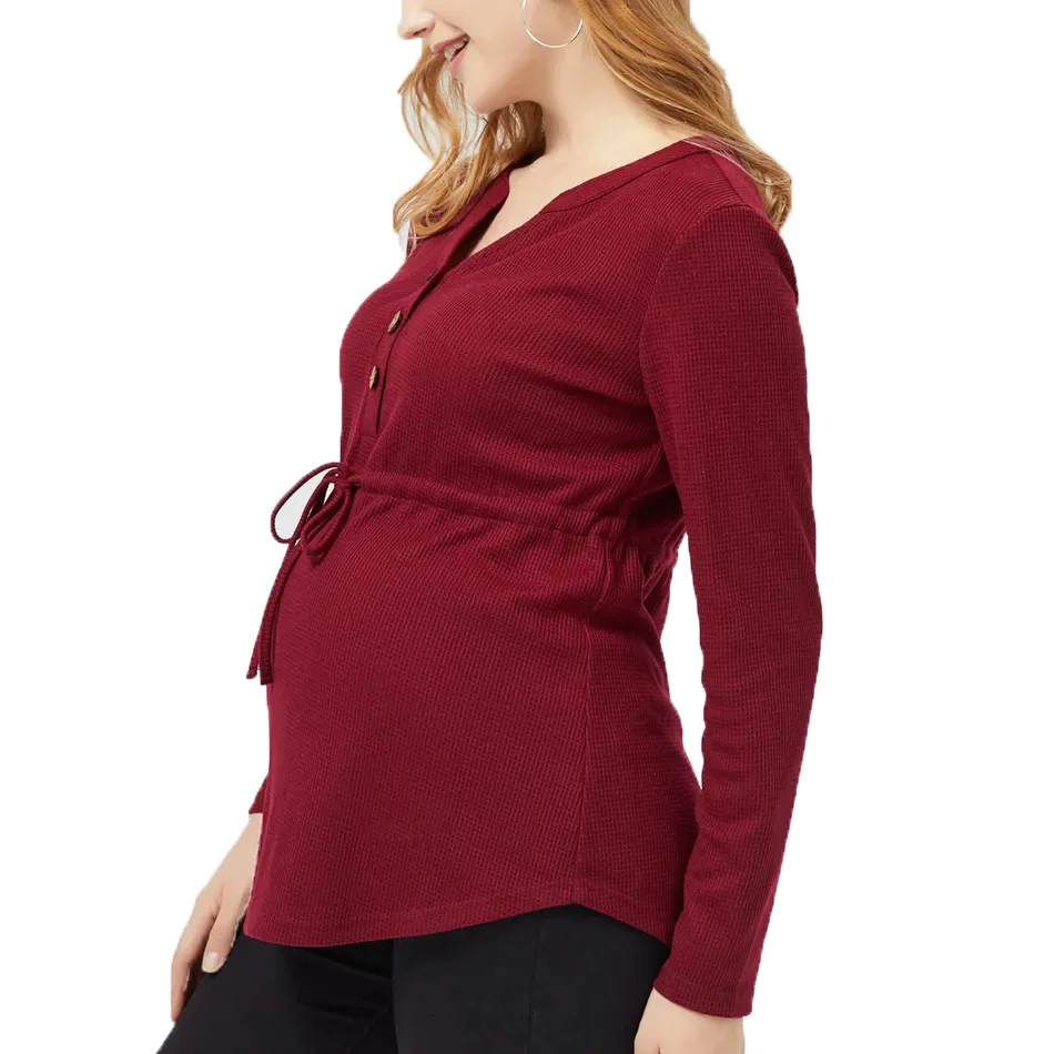 Camiseta de lactancia manga larga rojo vino, suave y cómoda - imagen 4