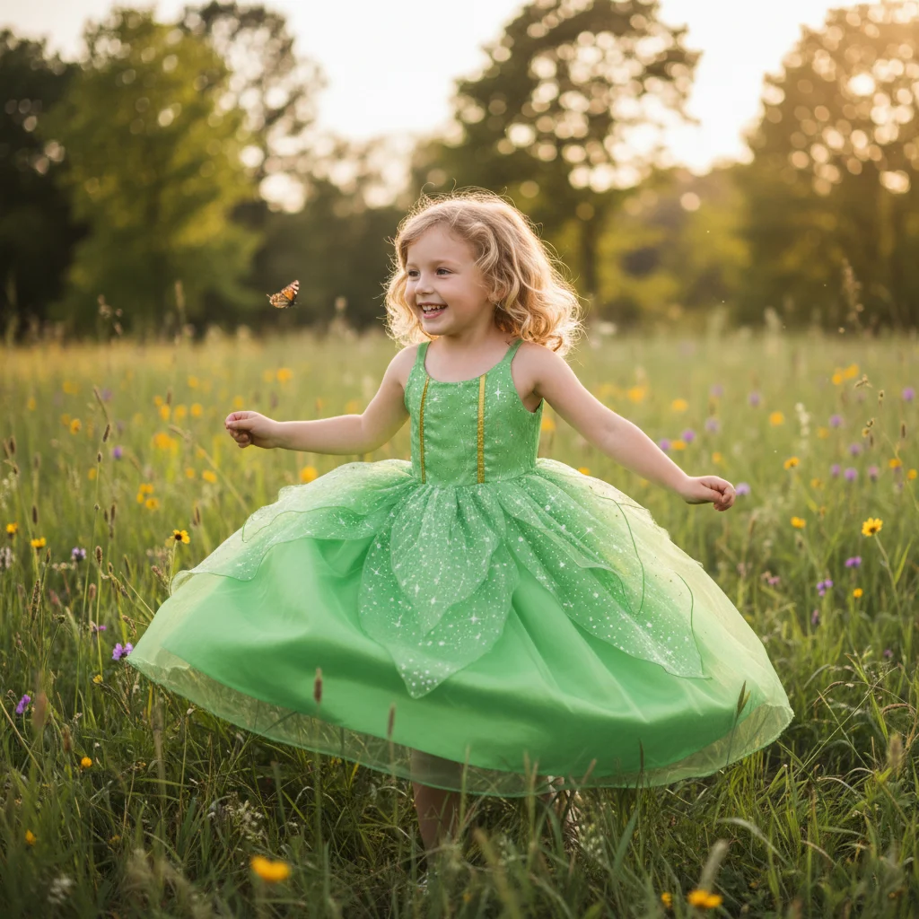 Vestido niña verde princesa con falda de volantes festivos en capas - imagen 2