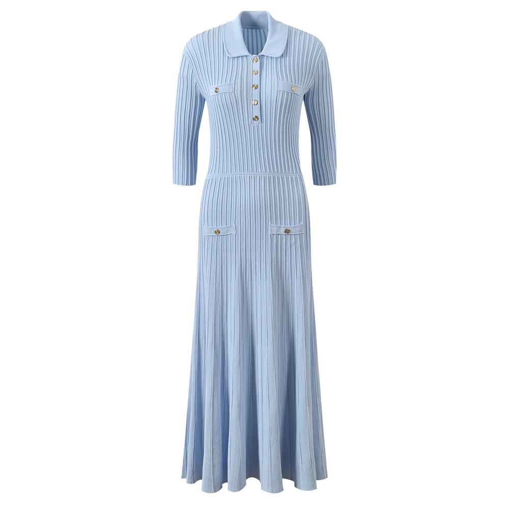 Vestido de embarazada de punto acanalado azul claro estilo tweed