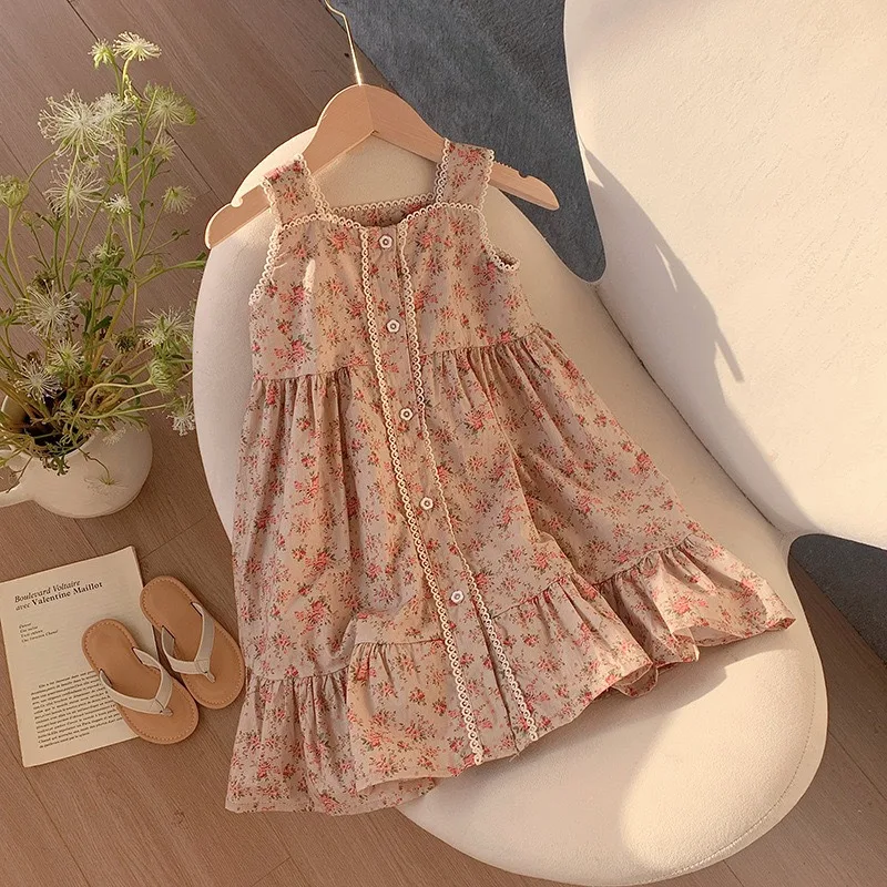 Vestido vintage de encaje floral verano para niñas – Ligero elegante