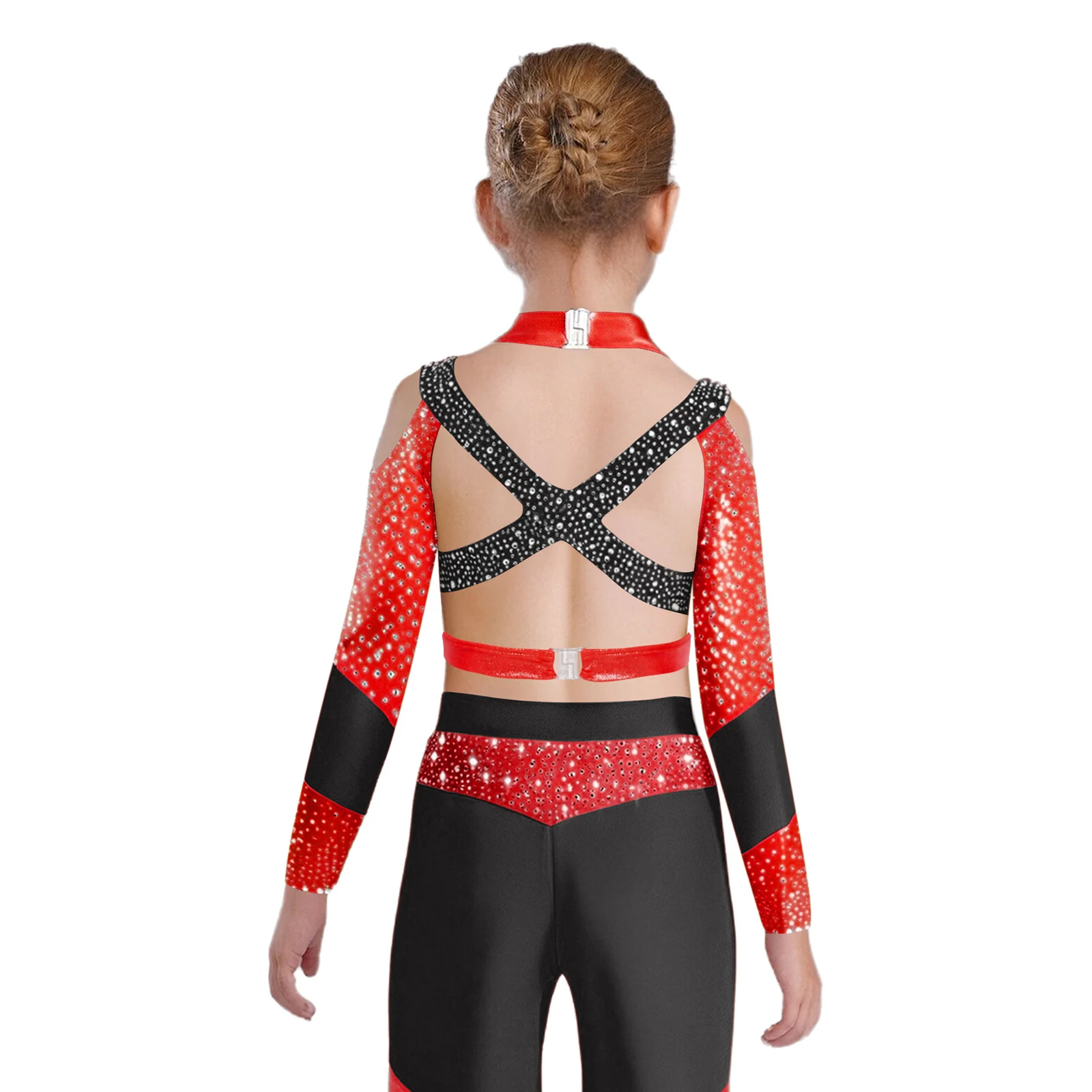 Top de patinaje artístico estilo jazz con pedrería para niña