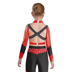 Top de patinaje artístico estilo jazz con pedrería para niña