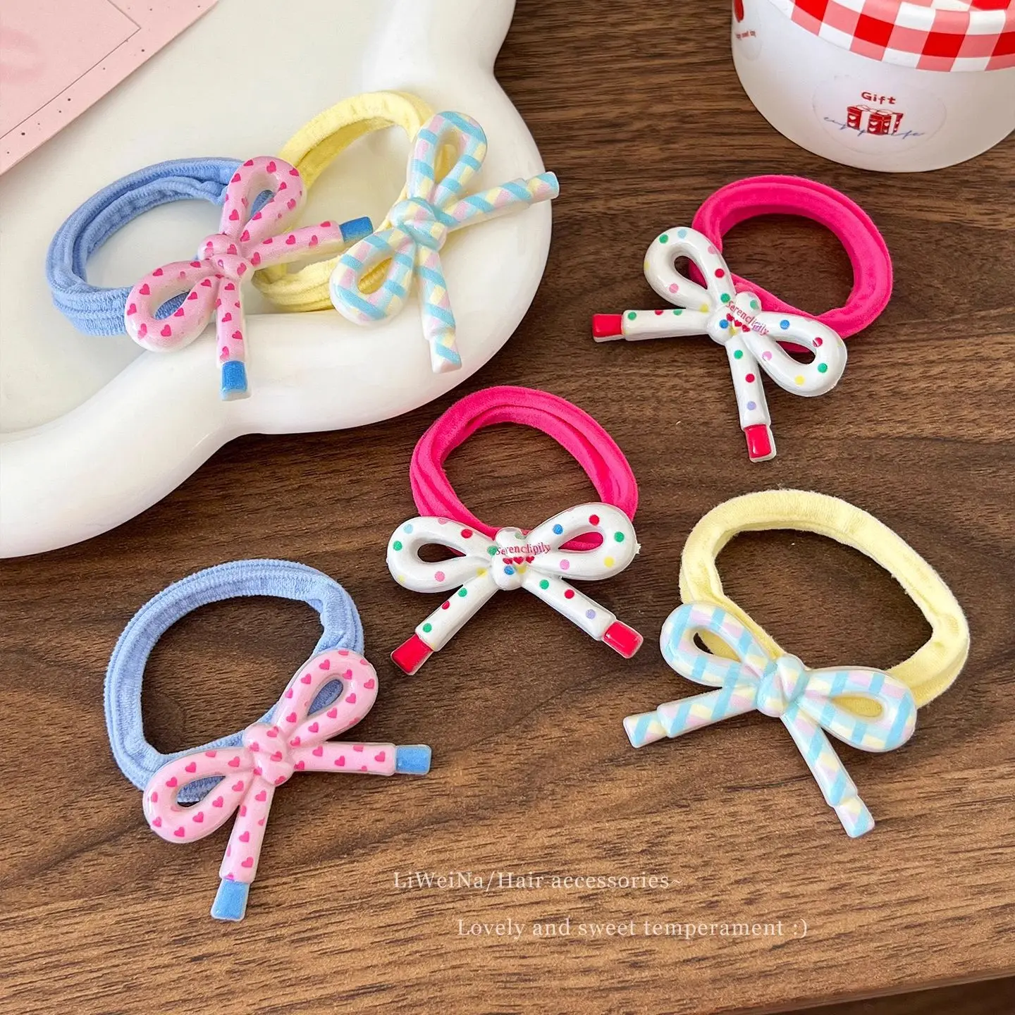 Diademas con lazo para niñas en color caramelo, elástico cómodo - imagen 2