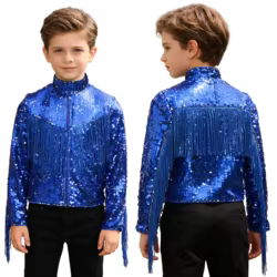Chaqueta con lentejuelas y flecos estilo disco para niños manga larga